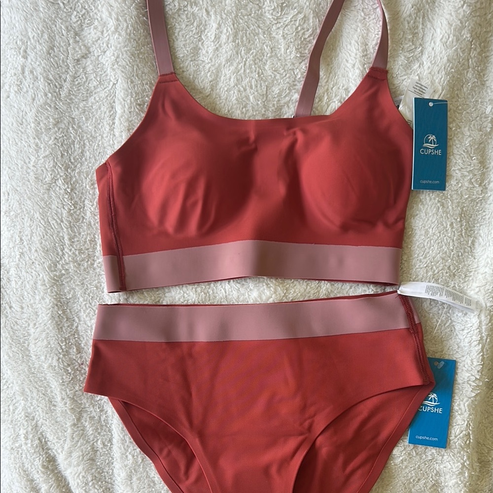 Cupshe Red Bikini Set Modern High-Waisted Swimwear